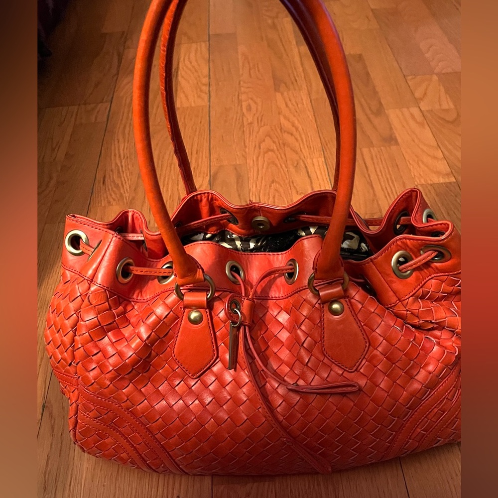 Vintage Adrienne Vittadini  leather basket woven handbag